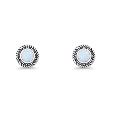 Round Lab Created White Opal Twisted Rope Stud Earring 925 Sterling Silver Wholesale